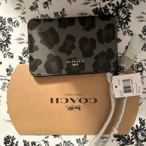 Coach Ocelot Gray Leopard Black Coin Wallet Animal Print NWT